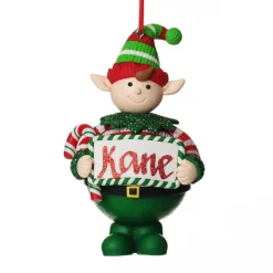 Personalised Boy Elf with Candy Cane Christmas Ornament Christmas Character Baubles|