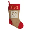 Personalised Burlap and Linen Heart Stocking with Red Trim Personalised Stockings|