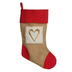 Personalised Burlap and Linen Heart Stocking with Red Trim Personalised Stockings|