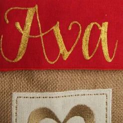 Personalised Burlap and Linen Heart Stocking with Red Trim Personalised Stockings|