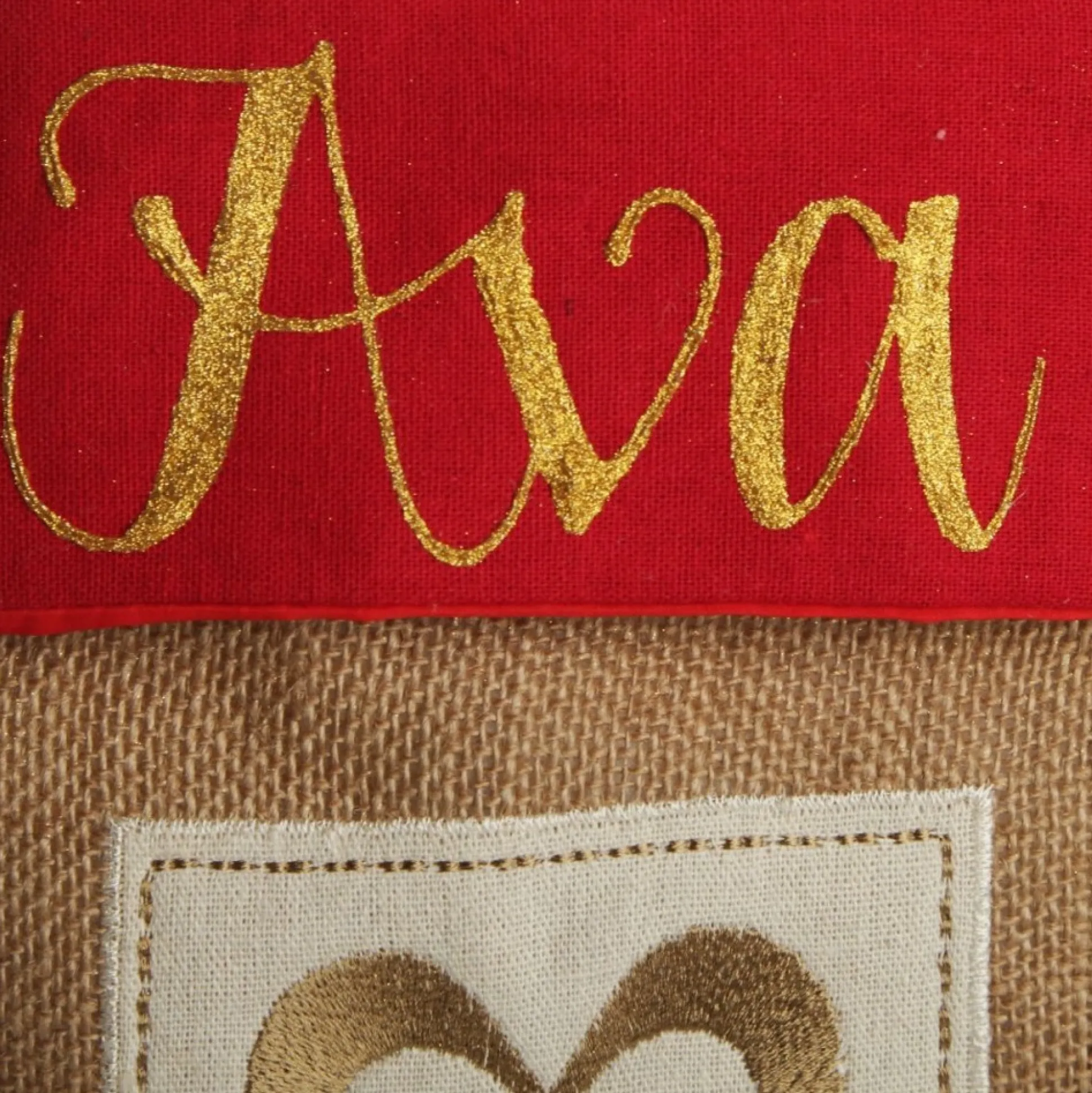 Personalised Burlap and Linen Heart Stocking with Red Trim Personalised Stockings|