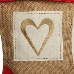Personalised Burlap and Linen Heart Stocking with Red Trim Personalised Stockings|