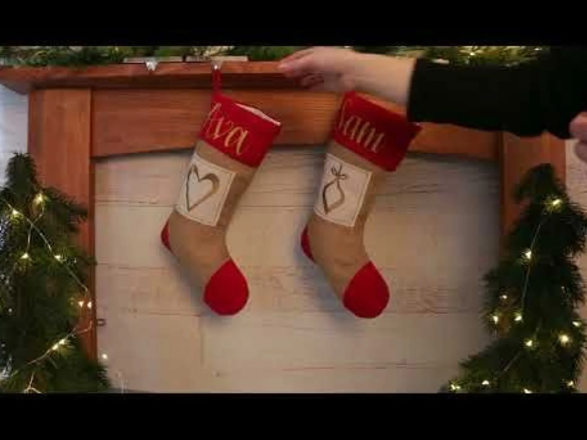 Personalised Burlap and Linen Heart Stocking with Red Trim Personalised Stockings|