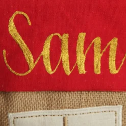 Personalised Burlap and Linen Bauble Stocking with Red Trim Personalised Stockings|