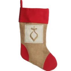 Personalised Burlap and Linen Bauble Stocking with Red Trim Personalised Stockings|