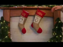 Personalised Burlap and Linen Bauble Stocking with Red Trim Personalised Stockings|