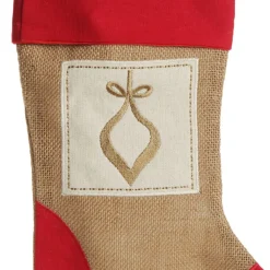 Personalised Burlap and Linen Bauble Stocking with Red Trim Personalised Stockings|