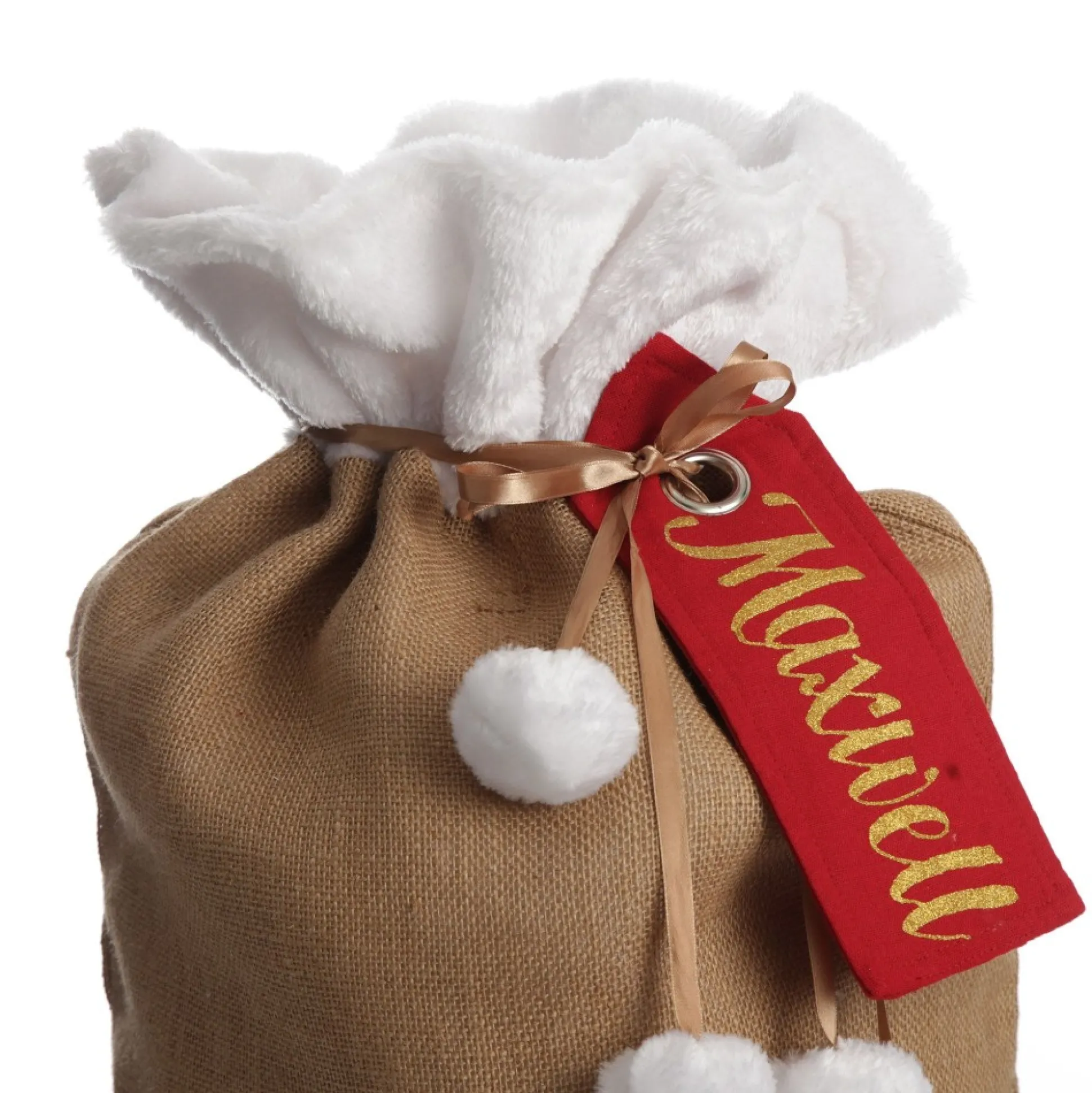 Personalised Burlap and White Fur Santa Sack Personalised Santa Sacks|