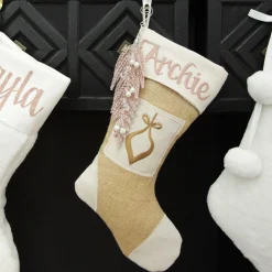 Personalised Burlap Bauble Christmas Stocking Personalised Stockings|