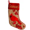 Personalised Burlap Cardinal Bird Christmas Stocking Personalised Stockings|