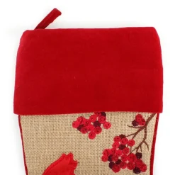 Personalised Burlap Cardinal Bird Christmas Stocking Personalised Stockings|