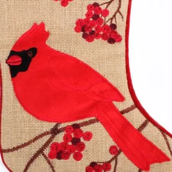 Personalised Burlap Cardinal Bird Christmas Stocking Personalised Stockings|