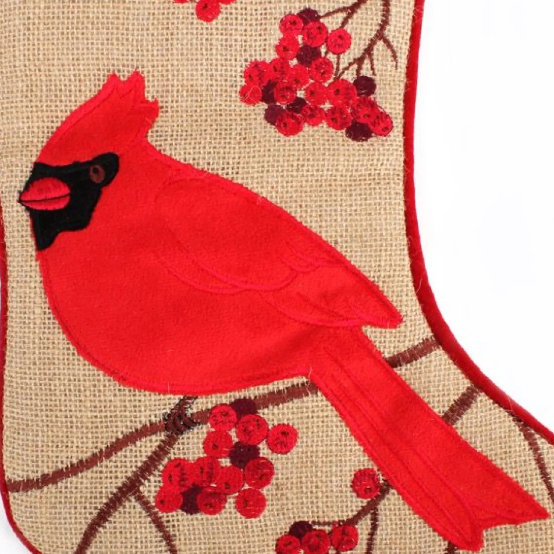 Personalised Burlap Cardinal Bird Christmas Stocking Personalised Stockings|