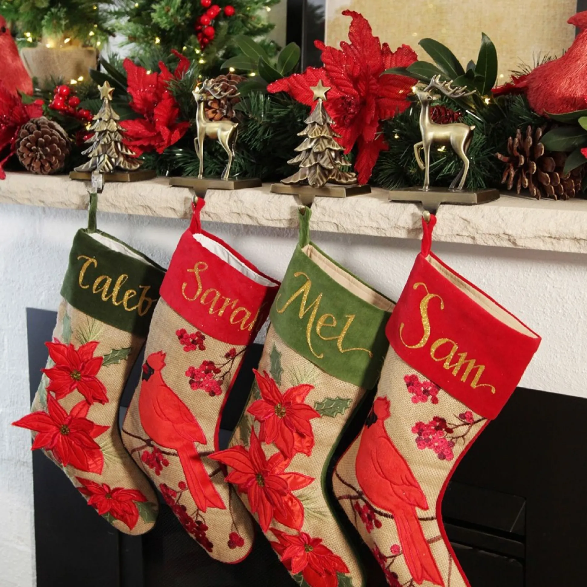 Personalised Burlap Cardinal Bird Christmas Stocking Personalised Stockings|