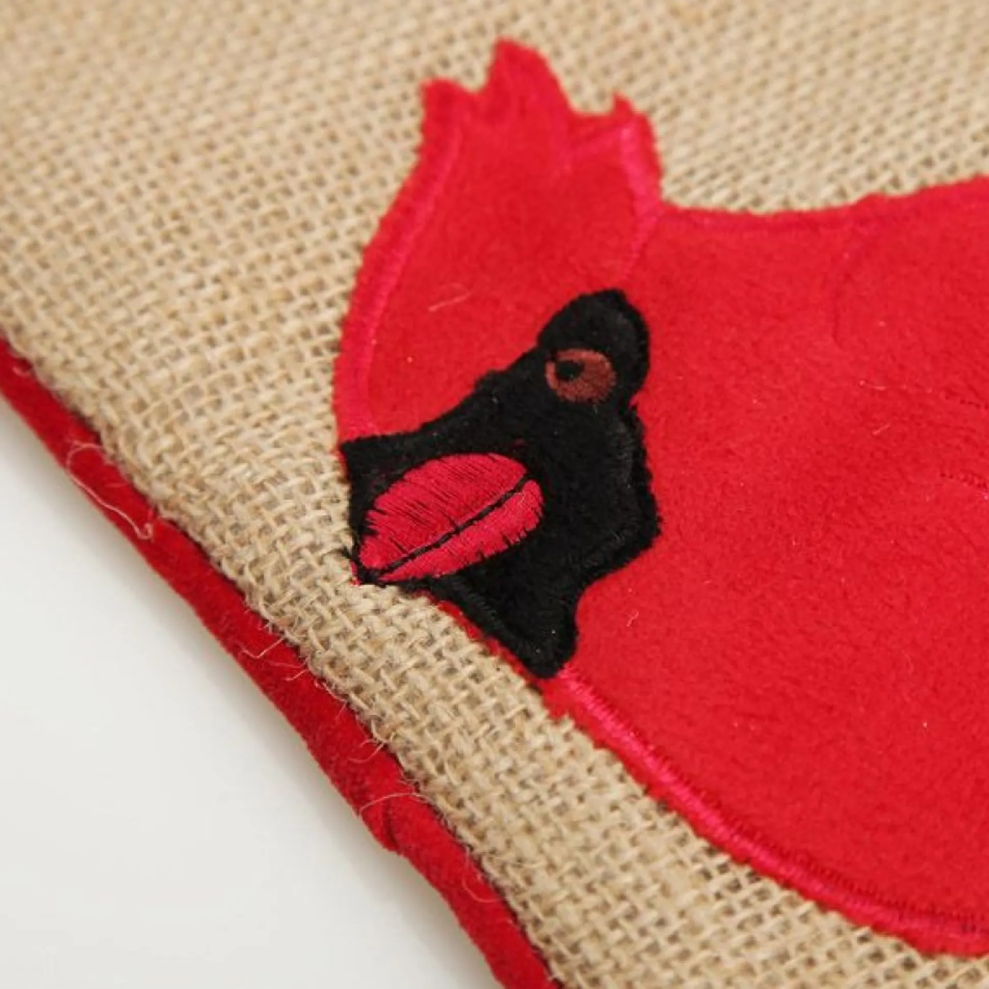 Personalised Burlap Cardinal Bird Christmas Stocking Personalised Stockings|