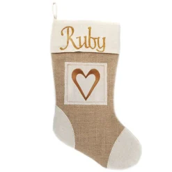 Personalised Burlap Heart Christmas Stocking Personalised Stockings|