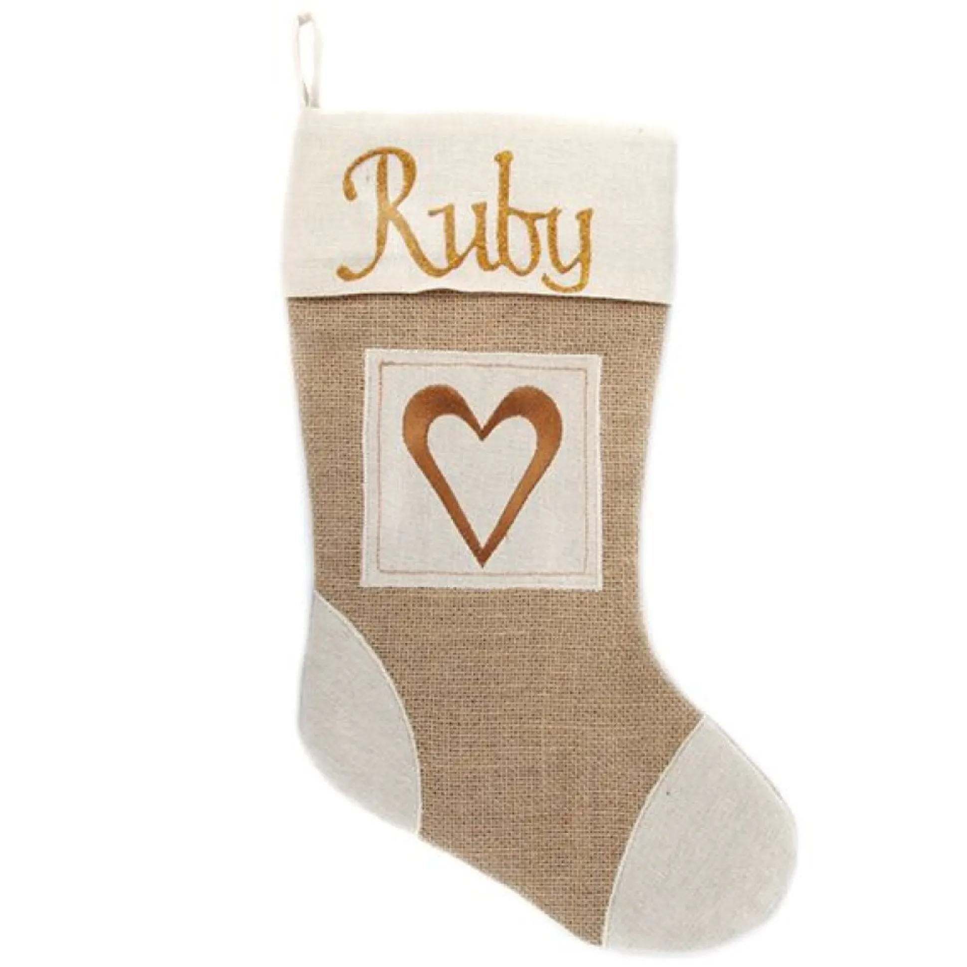 Personalised Burlap Heart Christmas Stocking Personalised Stockings|