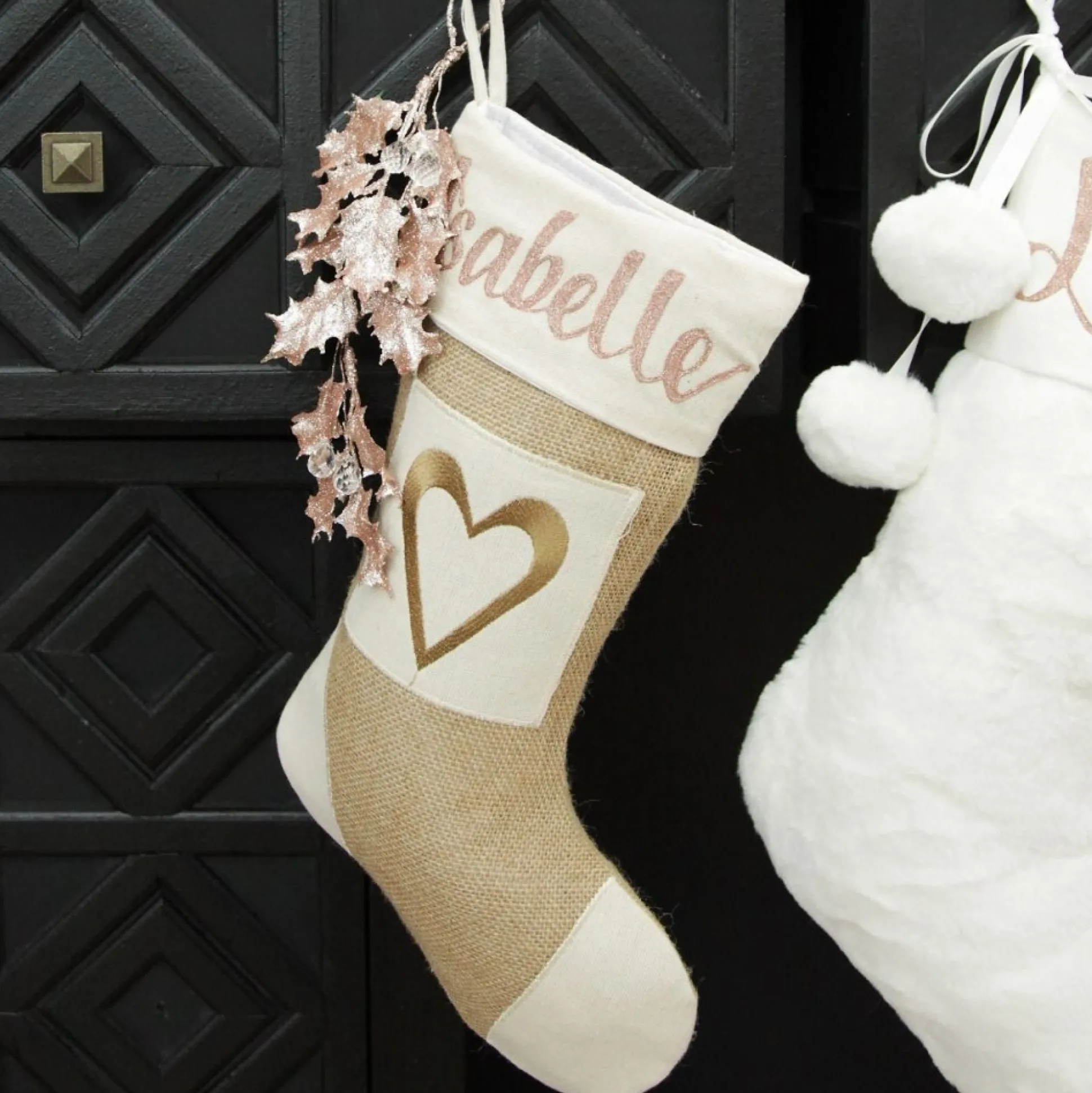 Personalised Burlap Heart Christmas Stocking Personalised Stockings|