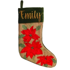 Personalised Burlap Poinsettia Christmas Stocking Personalised Stockings|