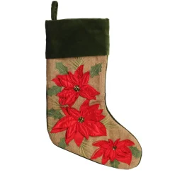 Personalised Burlap Poinsettia Christmas Stocking Personalised Stockings|