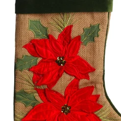 Personalised Burlap Poinsettia Christmas Stocking Personalised Stockings|