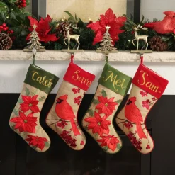 Personalised Burlap Poinsettia Christmas Stocking Personalised Stockings|