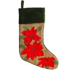 Personalised Burlap Poinsettia Christmas Stocking Personalised Stockings|