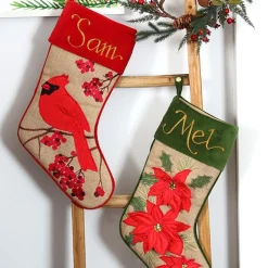 Personalised Burlap Poinsettia Christmas Stocking Personalised Stockings|