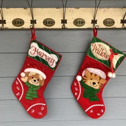 Personalised Cat with Fish Christmas Stocking Personalised Stockings|