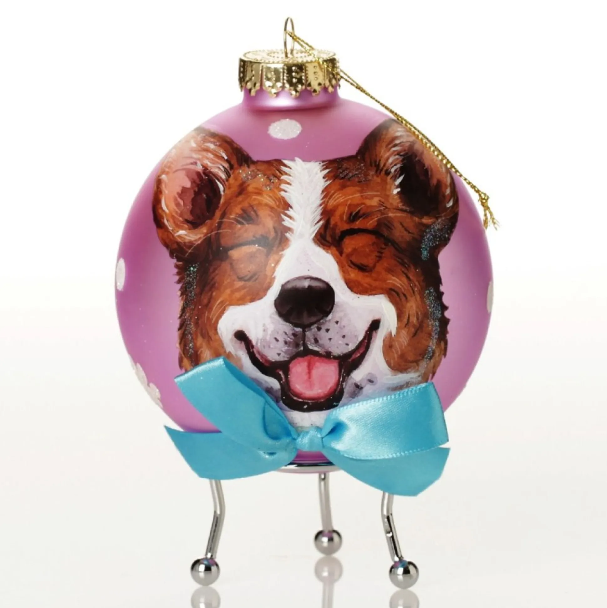 Personalised Corgi Dog with Bow Pink Chrismas Bauble Hand Painted Baubles|