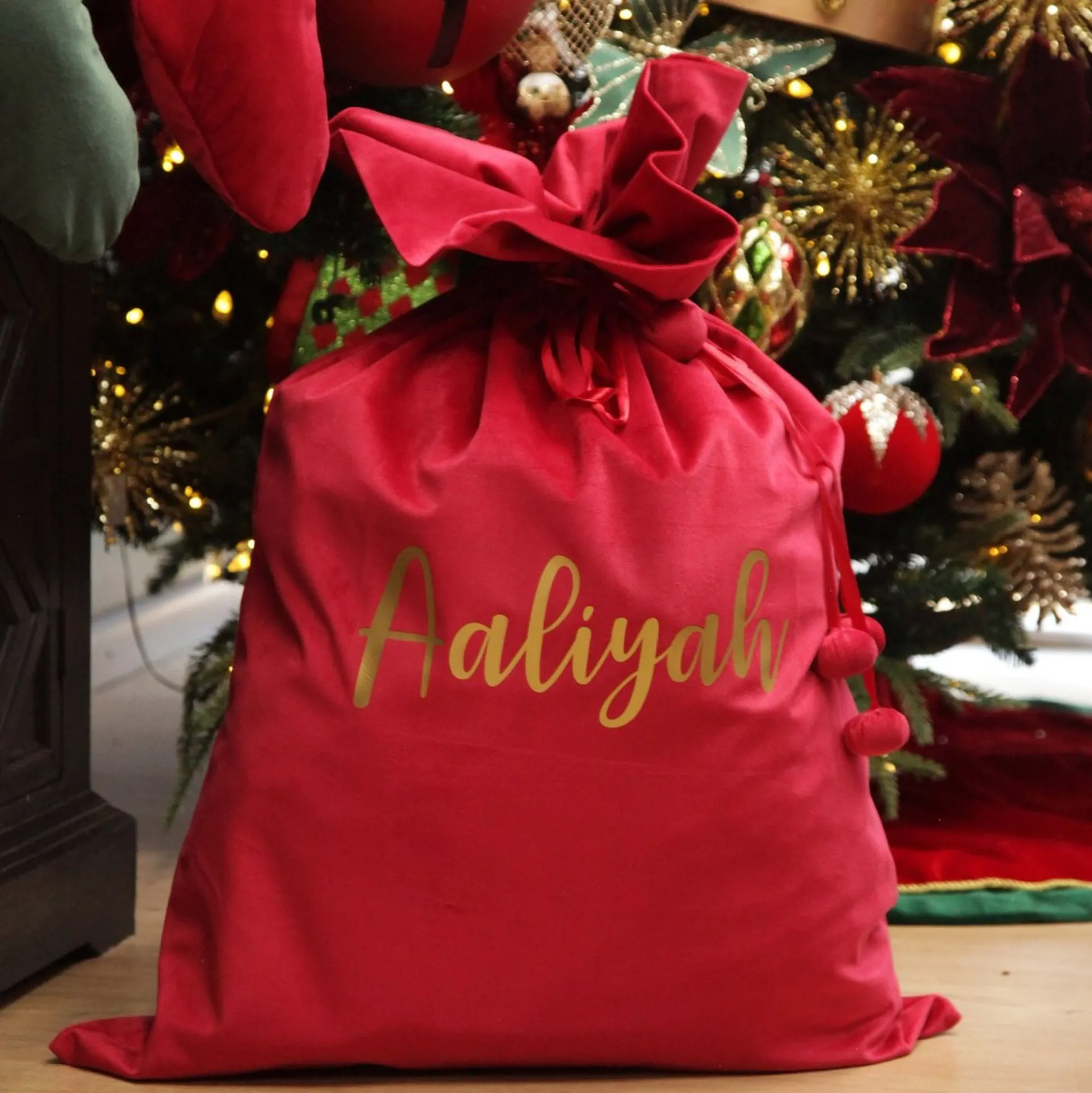 Personalised Dark Red Velvet Santa Sack Personalised Santa Sacks|