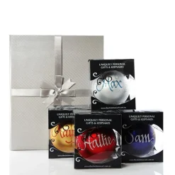 Personalised Deluxe Glass Family Pack with Gift Box Personalised Baubles|