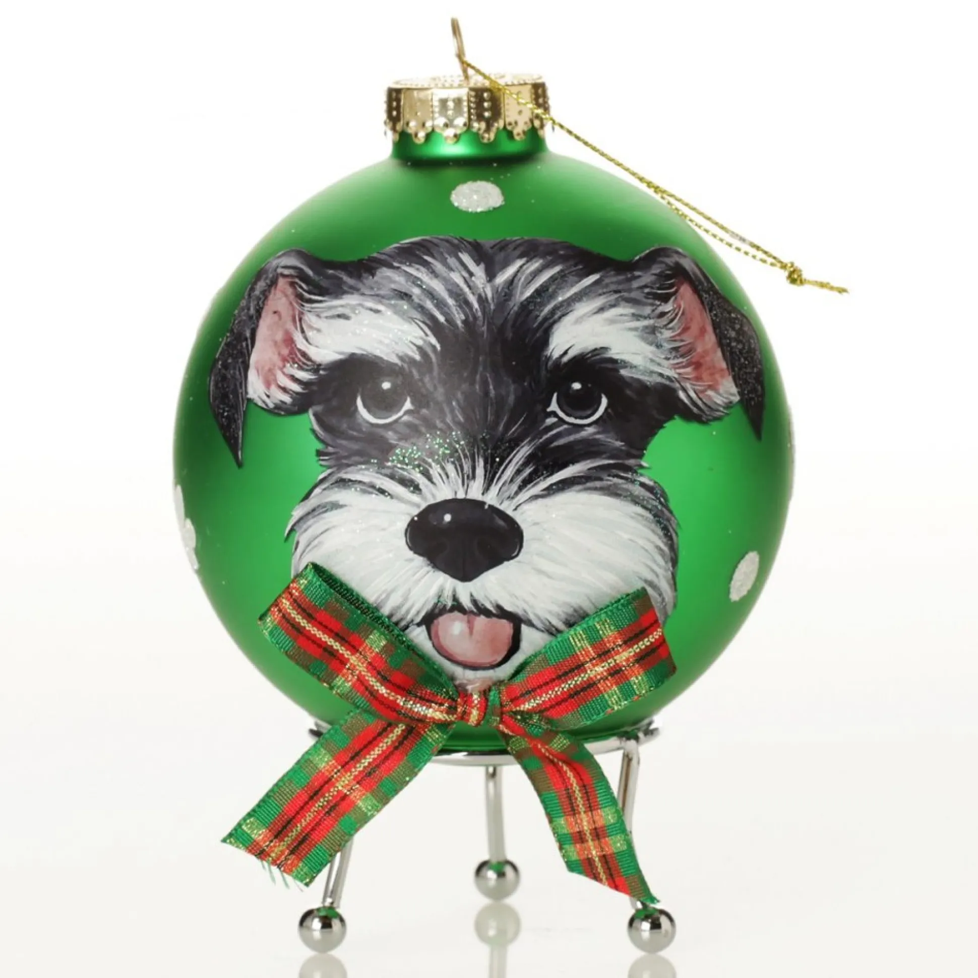 Personalised Dog with Bow Tie Green Christmas Bauble Hand Painted Baubles|