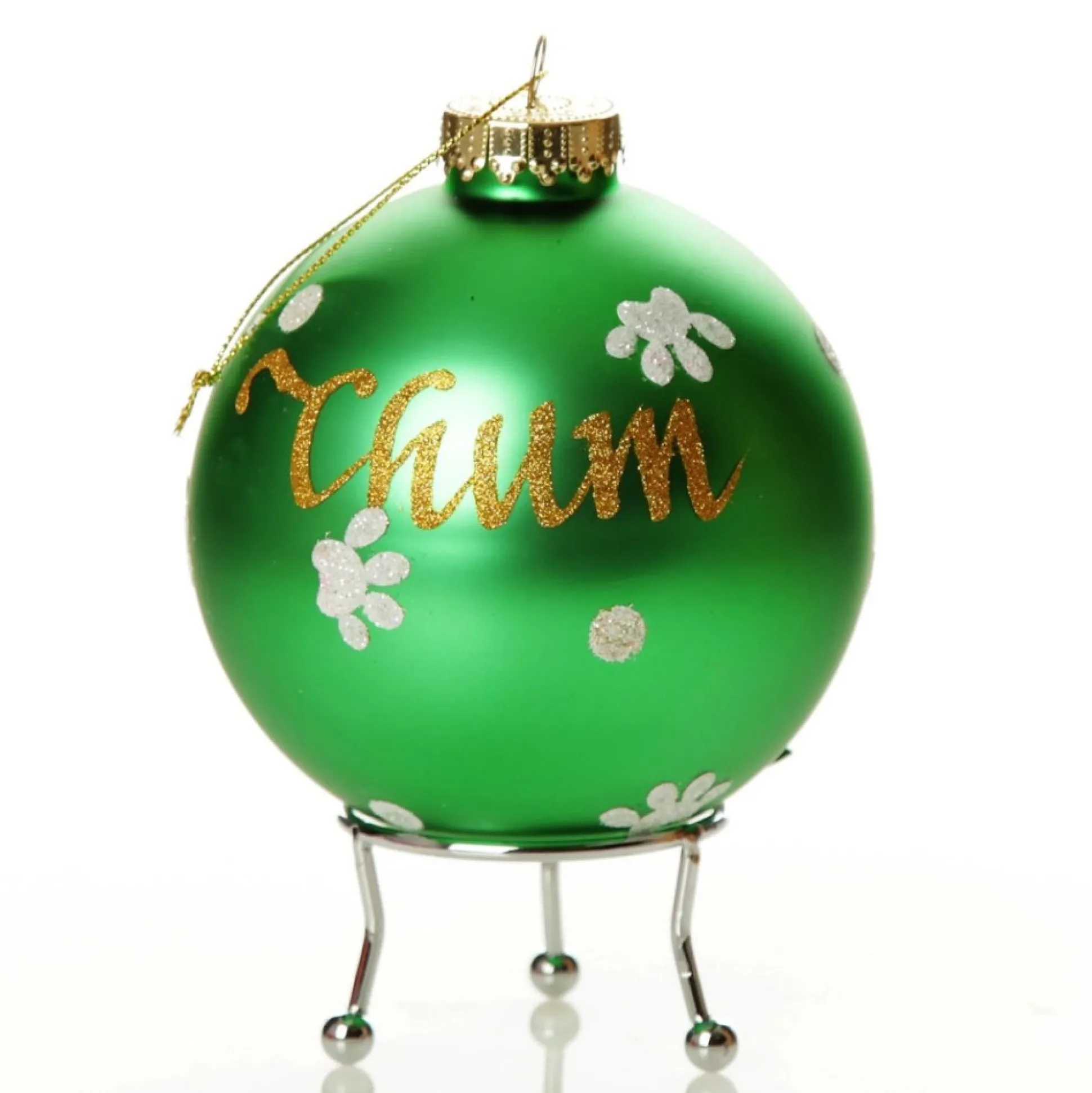 Personalised Dog with Bow Tie Green Christmas Bauble Hand Painted Baubles|