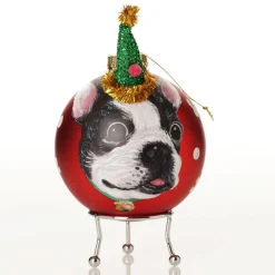 Personalised Dog with Party Hat Red Christmas Bauble Hand Painted Baubles|