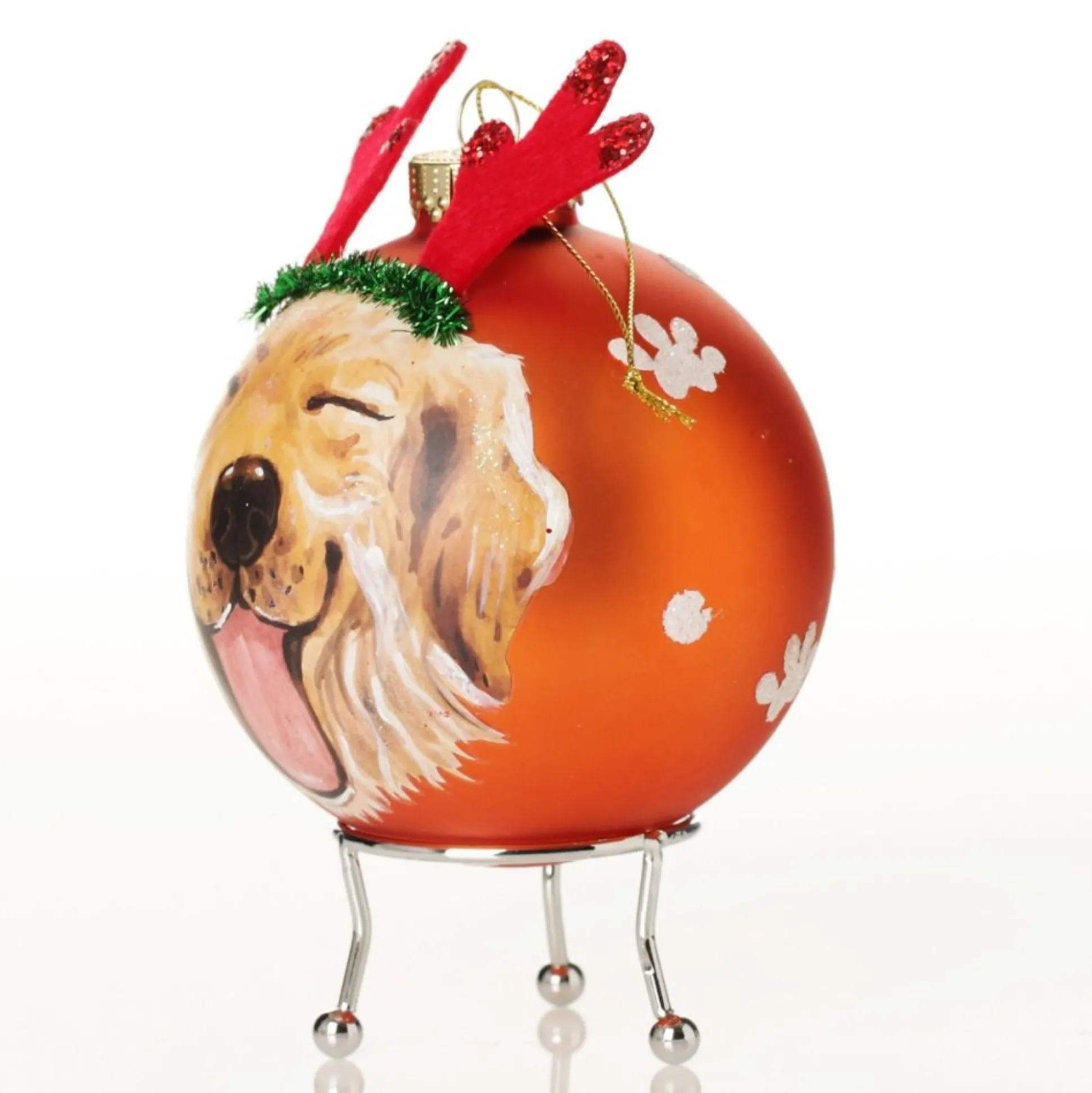 Personalised Dog with Reindeer Ears Copper Christmas Bauble Hand Painted Baubles|