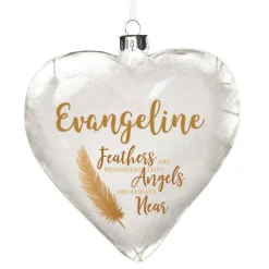 Personalised Feather Glass Heart - Feathers are Reminders - Gold Memorial Baubles|