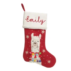 Personalised Fluffy Boy Llama Red Christmas Stocking Personalised Stockings|