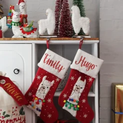 Personalised Fluffy Boy Llama Red Christmas Stocking Personalised Stockings|