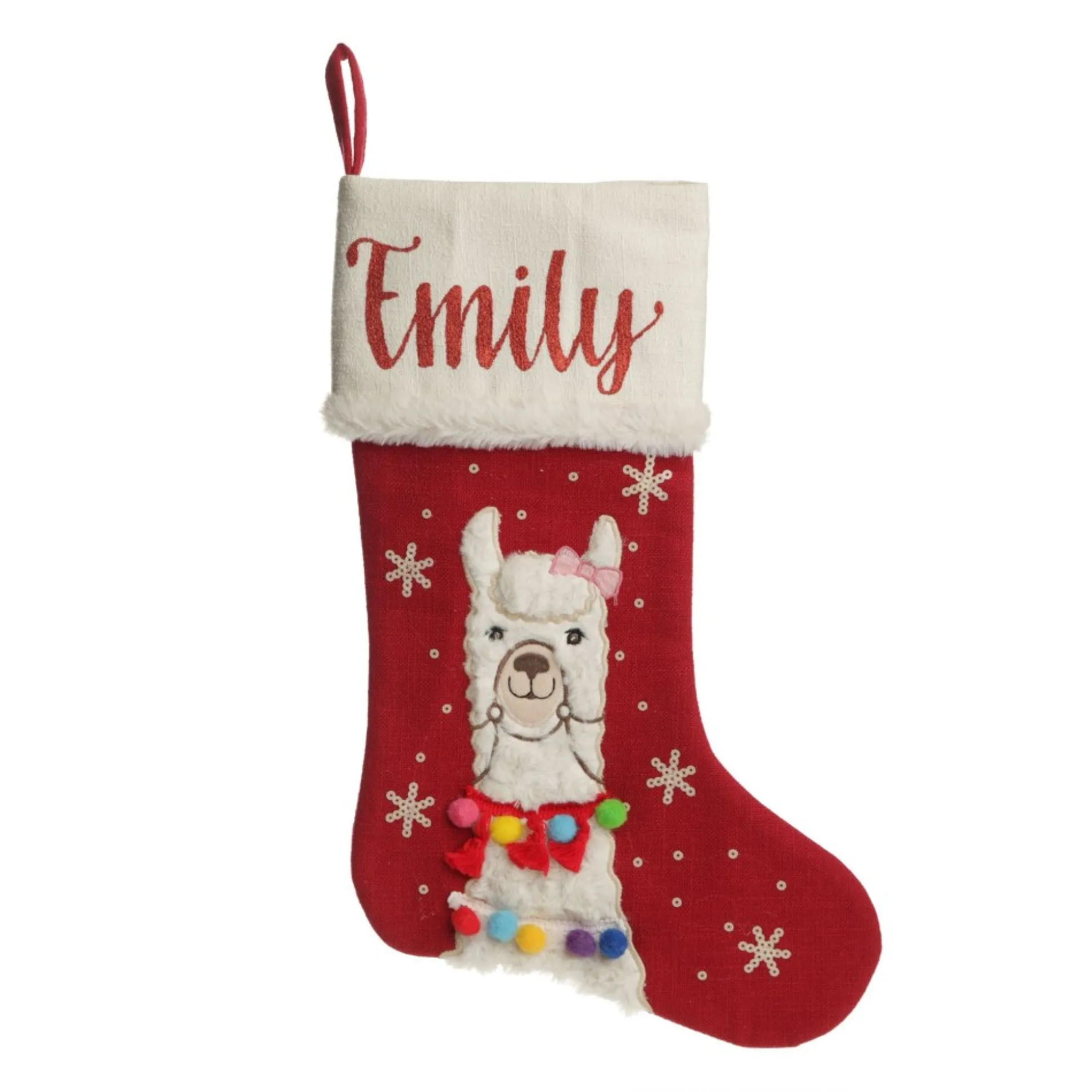 Personalised Fluffy Girl Llama Red Christmas Stocking Personalised Stockings|