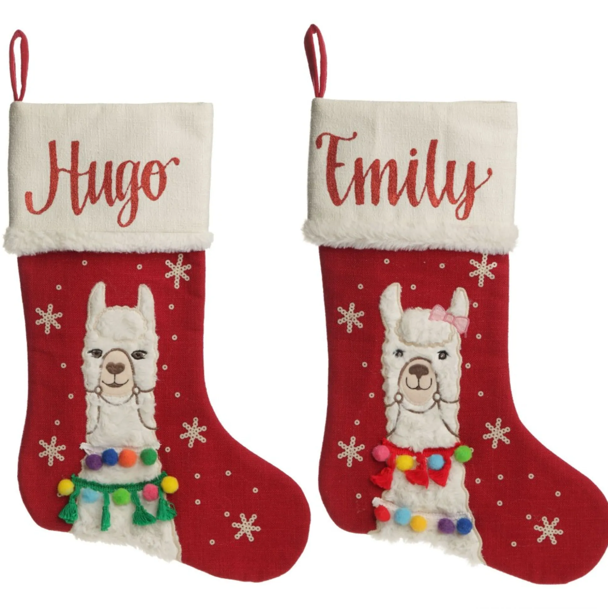 Personalised Fluffy Girl Llama Red Christmas Stocking Personalised Stockings|