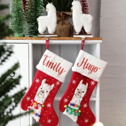 Personalised Fluffy Girl Llama Red Christmas Stocking Personalised Stockings|