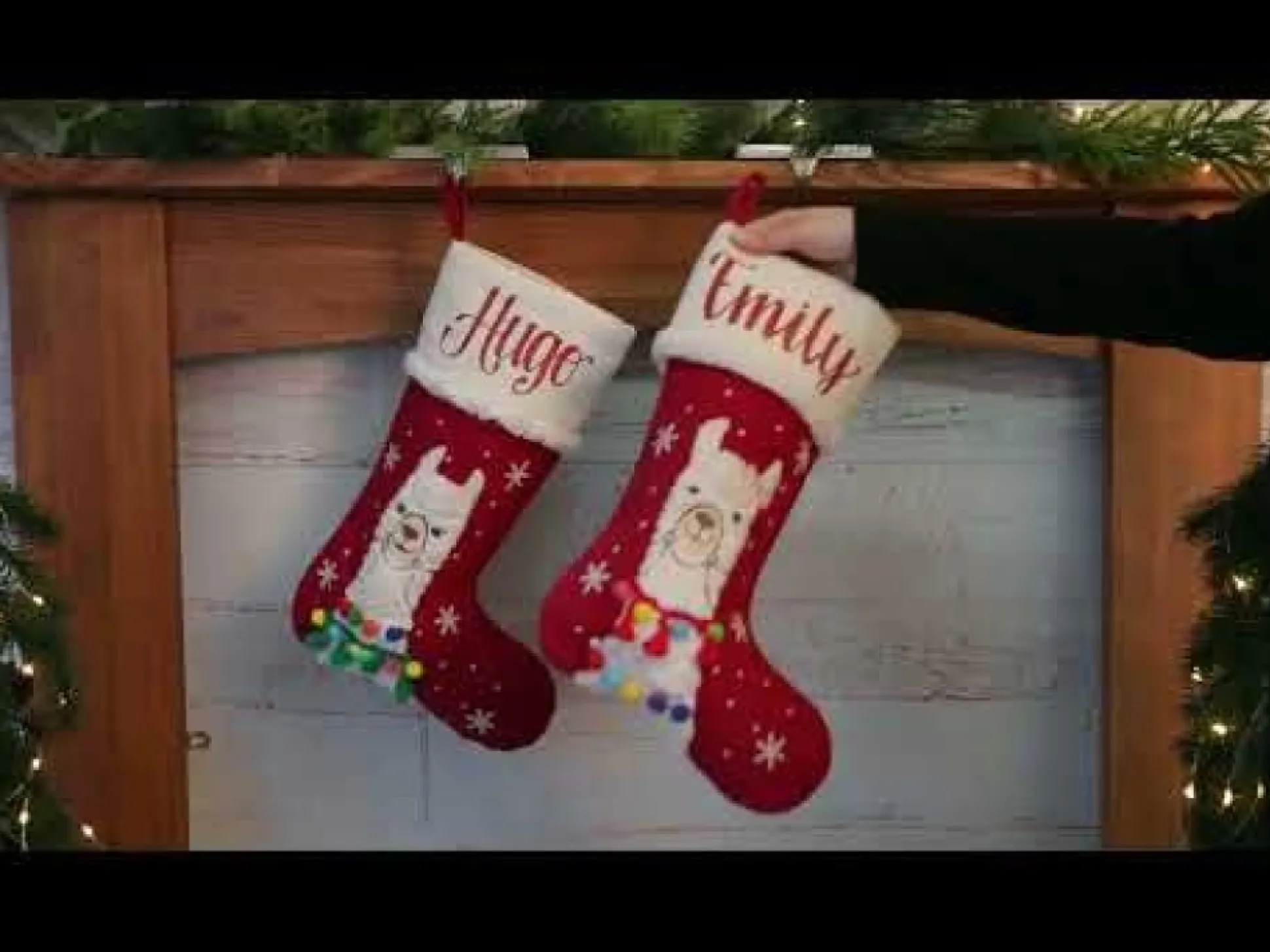 Personalised Fluffy Girl Llama Red Christmas Stocking Personalised Stockings|