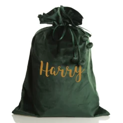 Personalised Forest Green Velvet Santa Sack Personalised Santa Sacks|
