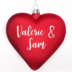 Personalised Frosted Red Glass Heart Personalised Baubles|