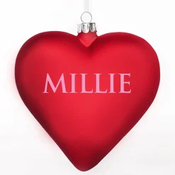 Personalised Frosted Red Glass Heart Glass Hearts And Discs|