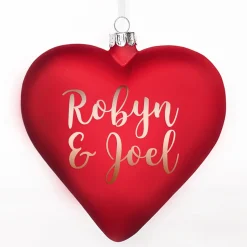 Personalised Frosted Red Glass Heart Glass Hearts And Discs|