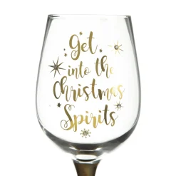 Personalised 'Get into the Christmas Spirits' Wine Glass - Gold Stem Christmas Wine Glasses And Mugs|