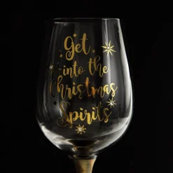 Personalised 'Get into the Christmas Spirits' Wine Glass - Gold Stem Christmas Wine Glasses And Mugs|