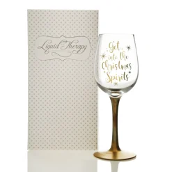 Personalised 'Get into the Christmas Spirits' Wine Glass - Gold Stem Christmas Wine Glasses And Mugs|
